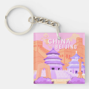 Llavero Póster de viaje de Pekín China Arte rosa y lavan