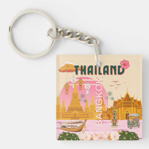 Llavero Póster de viaje retro vintage Bangkok Tailandia