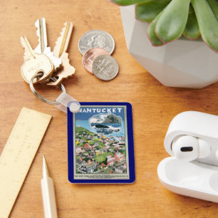 Llavero Póster de viaje vintage, mapa de la isla Nantucket