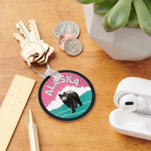 Llavero Poster de viajes de época, oso negro de Alaska en  (Escritorio )