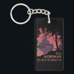 Llavero Póster Minimalista de Atardecer en Noruega - Fiord<br><div class="desc">Experimente la atmosférica "Tierra del Sol de Medianoche" con este llamativo cartel de viaje de 1912 del artista Ben Blessum. Esta restauración profesional captura el dramático paisaje noruego en un estilo gráfico audaz y minimalista,  con la icónica frase: "Vea NORUEGA - La Tierra del Sol de Medianoche".</div>