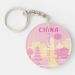 Llavero Póster Rosa de Viajes a Shanghai China