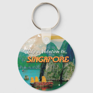 Llavero Póster vintage de vacaciones en Singapur.