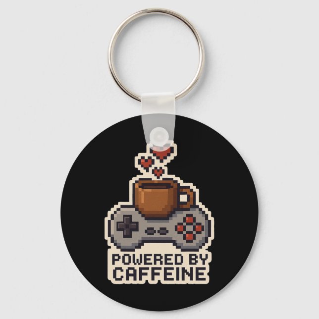 Llavero Powered By Caffeine Pixel Art Gamer Coffee Lover G (Anverso)
