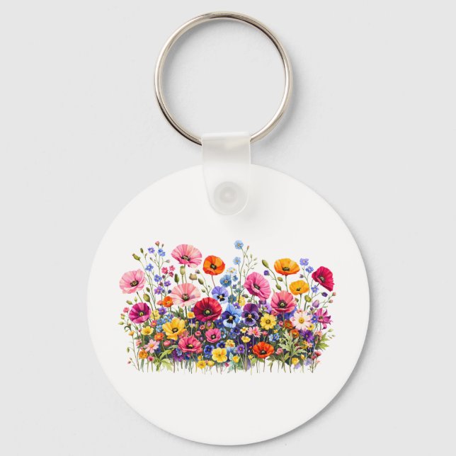Llavero Prado de flores silvestres con floraciones natural (Anverso)
