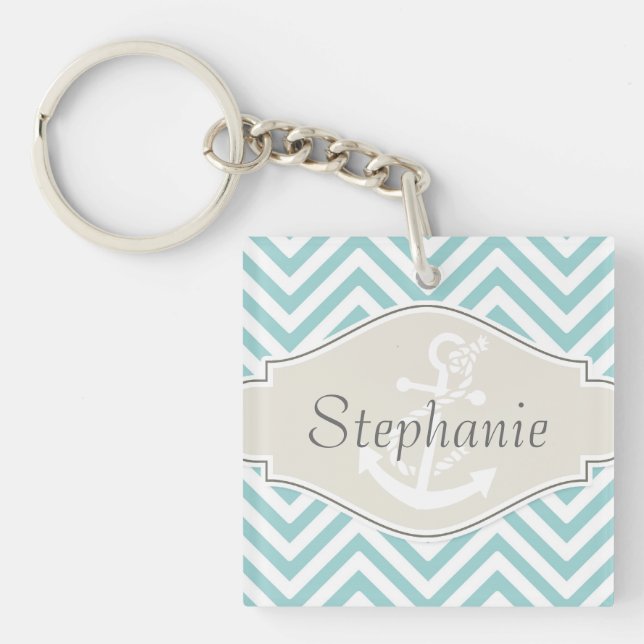 Llavero Preppy Chevron Stripe Modern Monogramed Name (Frente)