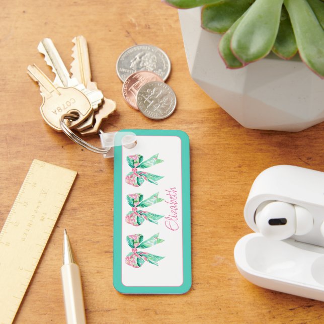 Llavero Preppy Floral rosa y turquesa se dobla de forma pe (Escritorio )