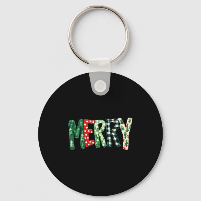 Llavero Preppy Merry,christmas Funny Froral Checkered Gift (Anverso)