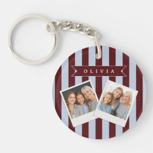 Llavero Preppy Personalizado Raya de Cabaña Marrón Azul
