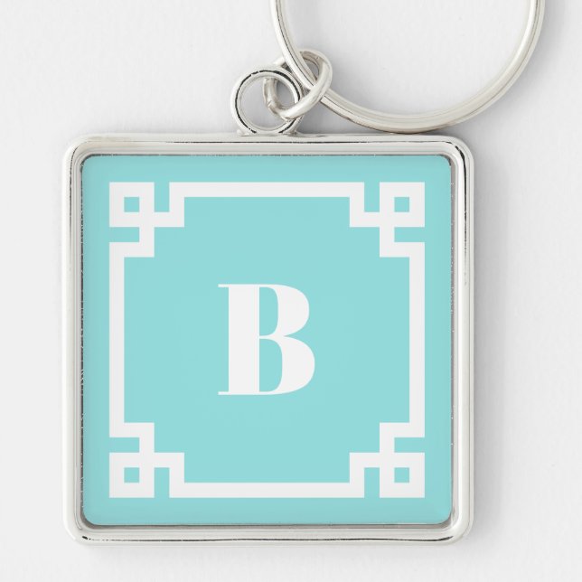 Llavero Preppy Square Greek Key Border Aqua Blue Monogram (Frente)