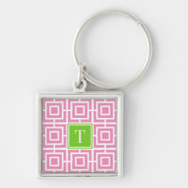 Llavero Preppy Square Lattice Monogram - Pink & Lime