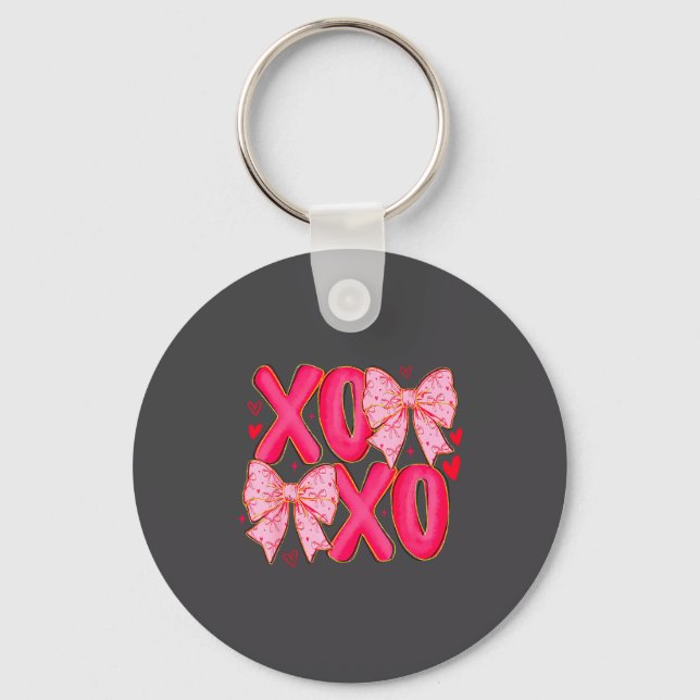 Llavero Preppy Xoxo Coquette Bow Hearts Valentine's Day Wo (Anverso)