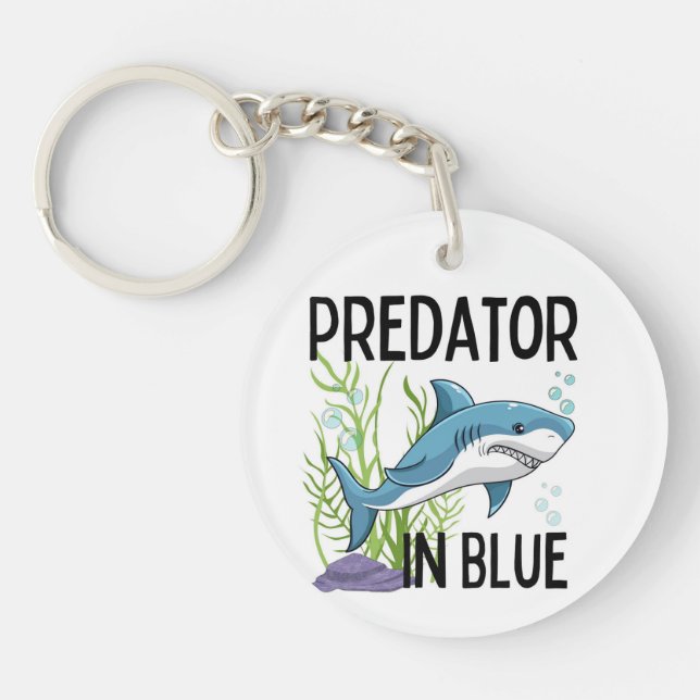 Llavero pretador en azul , tiburón, estilo personalizado (Frente)