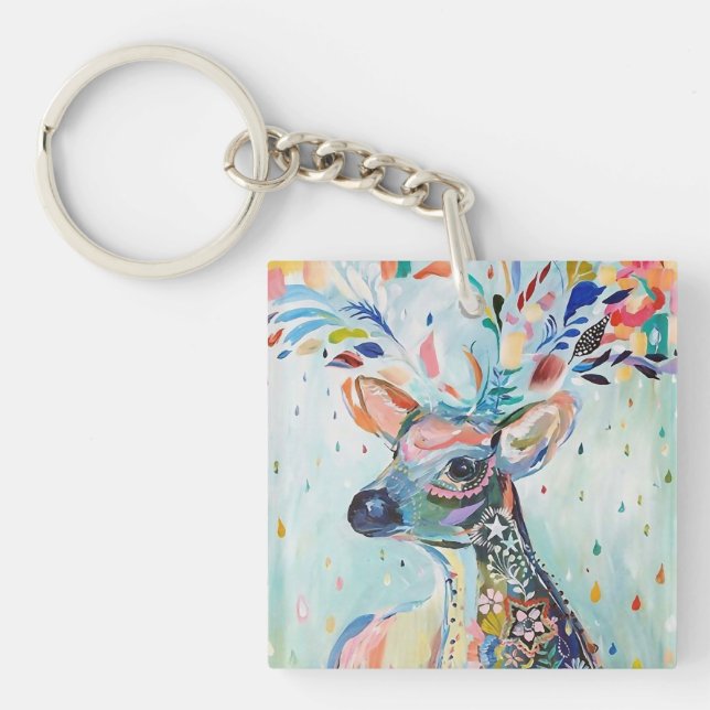 Llavero Pretty Modern Deer Art Flower Antlers (Frente)