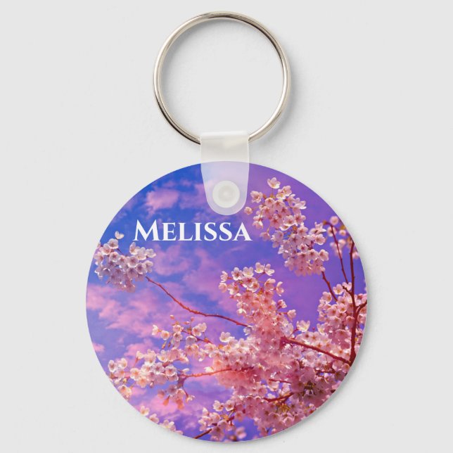 Llavero Pretty Pink Cherry Blossom Name Monogram (Anverso)