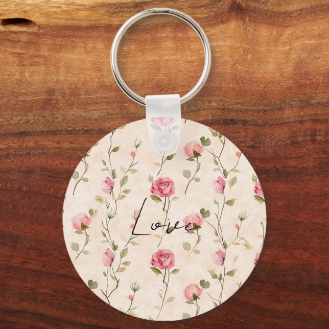 Llavero Pretty Pink Cream Roses Floral Love (Anverso)