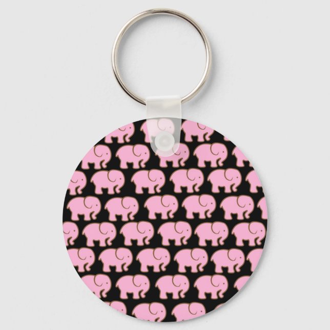 Llavero Pretty Pink Cute Elephants on Black (Anverso)