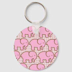 Llavero Pretty Pink Elephants on Pink Plaid Pattern