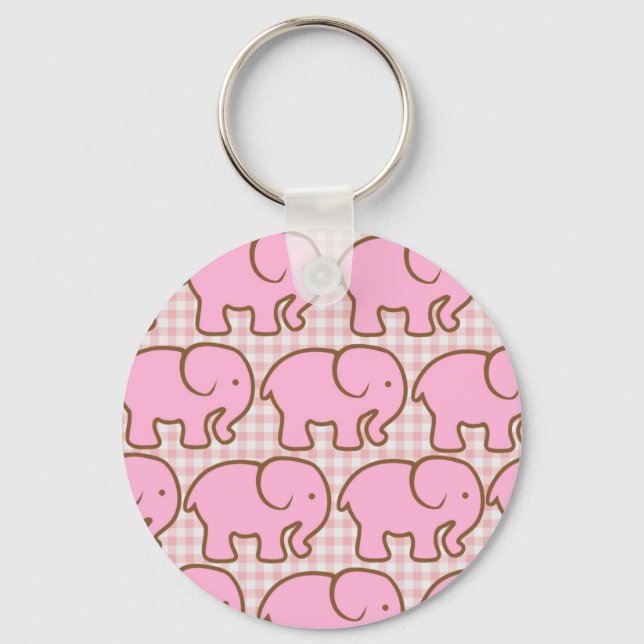 Llavero Pretty Pink Elephants on Pink Plaid Pattern (Anverso)