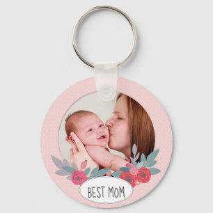 Llavero Pretty Pink Floral Custom Photo Best Mom