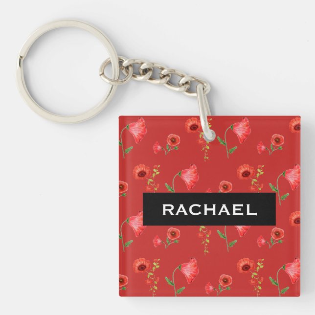 Llavero Pretty Red Poppies Pattern Personalised (Frente)
