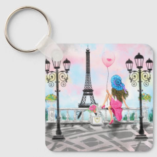 Llavero Pretty Woman and Pink Heart Balloon - I Love Paris