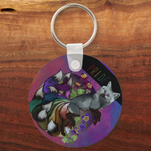 Llavero Pride Kitsune y Flores de Columbine