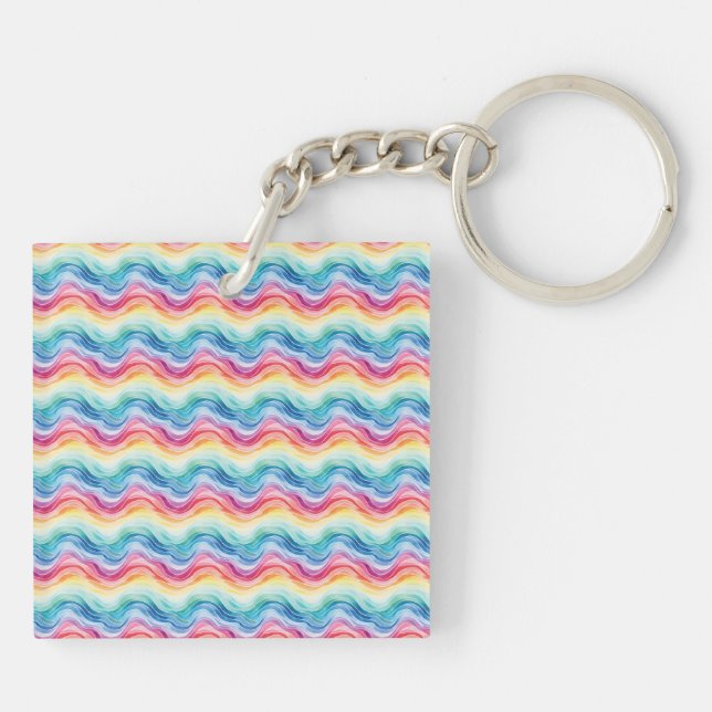 Llavero Pride Wavy Rainbow Stripes Pattern Two-sided (Atrás)