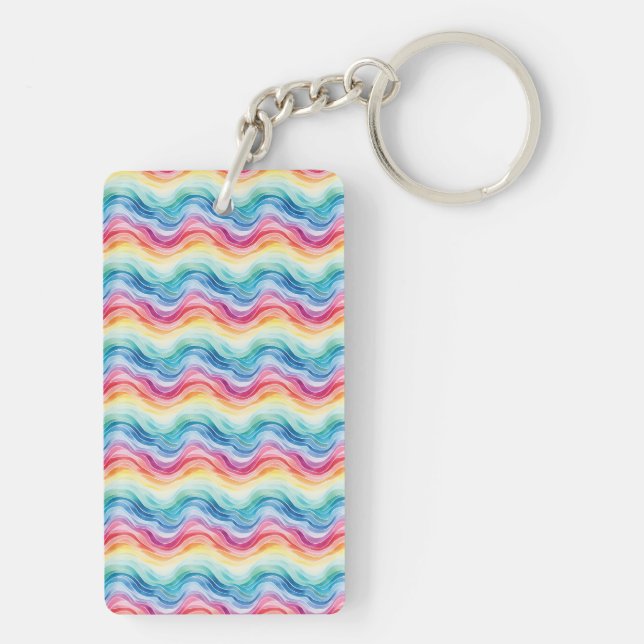 Llavero Pride Wavy Rainbow Stripes Pattern Two-sided (Atrás)