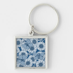 Llavero Primavera azul, flores silvestres, margaritas