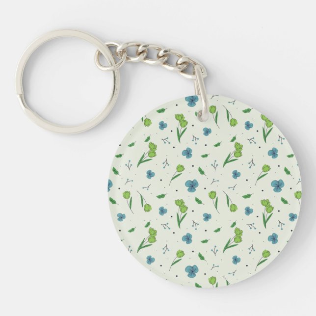 Llavero Primavera de flores botánicas Acrílico floral (Frente)