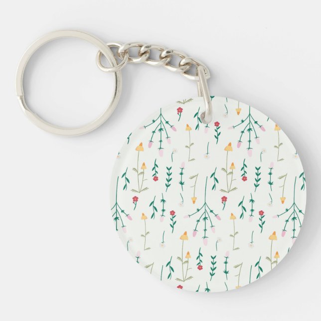 Llavero Primavera de flores botánicas Acrílico floral (Frente)