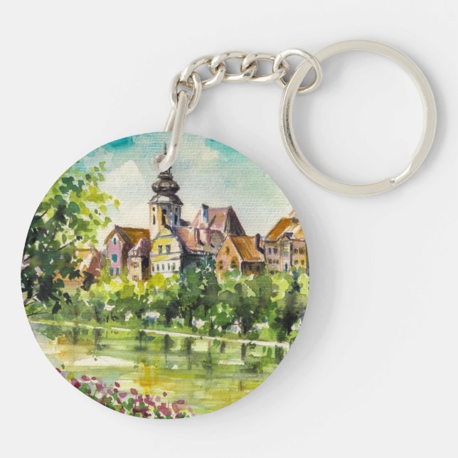 Llavero Primavera en pequeña ciudad en el río (Atrás)
