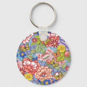 Llavero Primavera floral con los Peonies y las mariposas