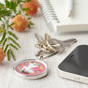Llavero Primavera Unicornios y floral personalizada