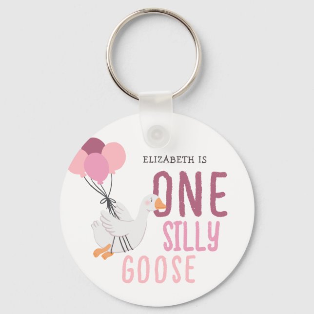 Llavero Primer cumpleaños de Pink One Silly Goose (Anverso)
