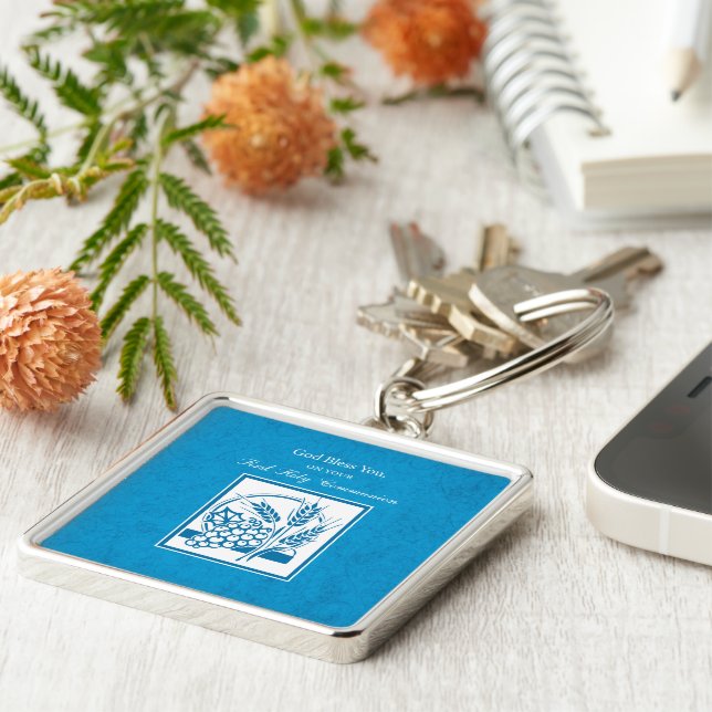 Llavero Primera comunión, trigo, uvas azul (Lado)