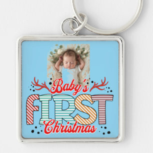 Llavero Primera foto de Navidad: Red/ Blue Personalize
