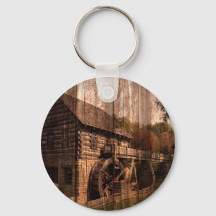 Llavero Primitive Barn Wood granjero molino rueda de agua