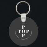 Llavero Principales nombres de familia personalizados de p<br><div class="desc">Muéstrale a tu padre,  papá o abuelo cuánto les aprecias con este diseño tipográfico moderno Top Pop. ¡Perfecto para el Día del Padre,  cumpleaños y cualquier otro día! Cambiar el nombre del padre y del niño por personalizar.</div>