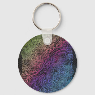 Llavero Prismatic Swirl Arte de plumas fractales arcoiri