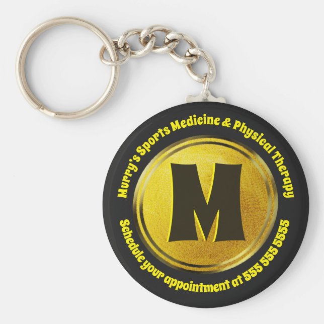 Llavero Profesional Elegante Negro Gold Monograma Negocios (Frente)