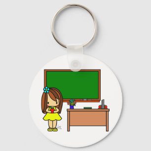 Llavero Profesor lindo en su sala de clase que sostiene