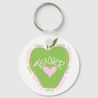 Llavero Profesora de kindergarten rosa y manzana verde