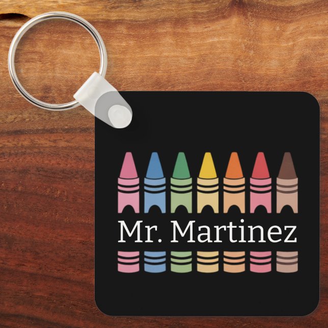 Llavero Profesora personalizada de Crayon Nombre Cute Back (Anverso)