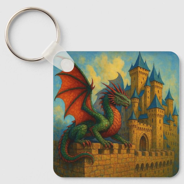 Llavero Protector del castillo del dragón medieval (Anverso)