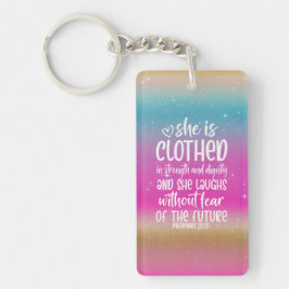 Llavero Proverbios 31:25 Biblia Scripture Keychain acrílic
