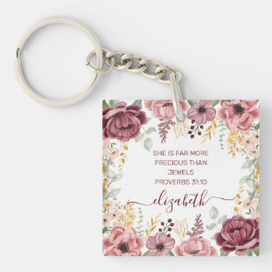 Llavero Proverbios 31  Elegante flor pastel rosa escritura