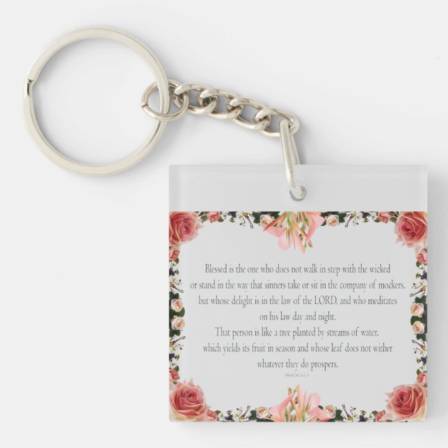 Llavero PSALM 1:1-3 Diseño botánico, (Frente)