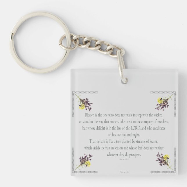 Llavero PSALM 1:1-3 Diseño botánico, (Frente)